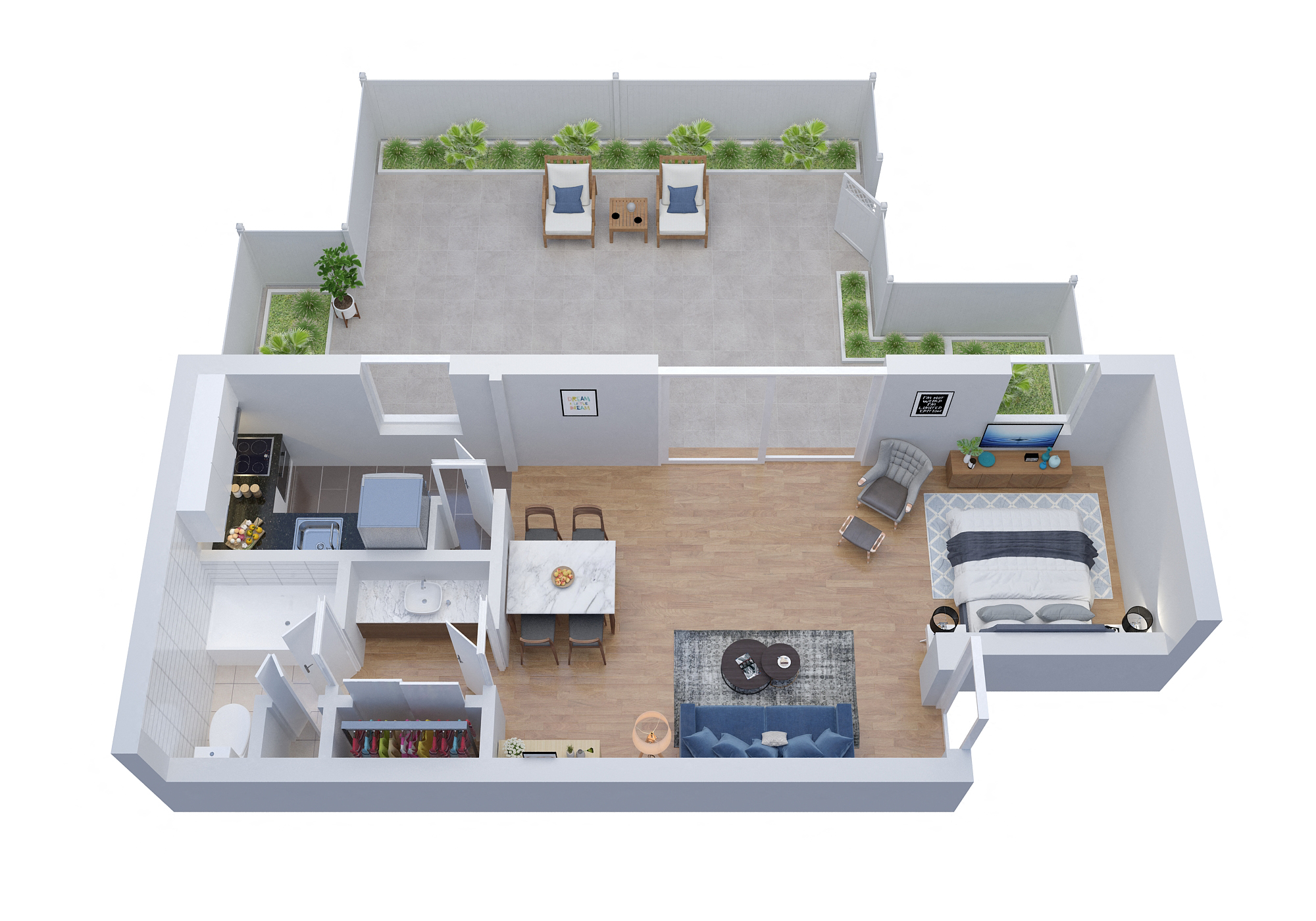 Floor plan for studio, 1 bath, 622 sqft