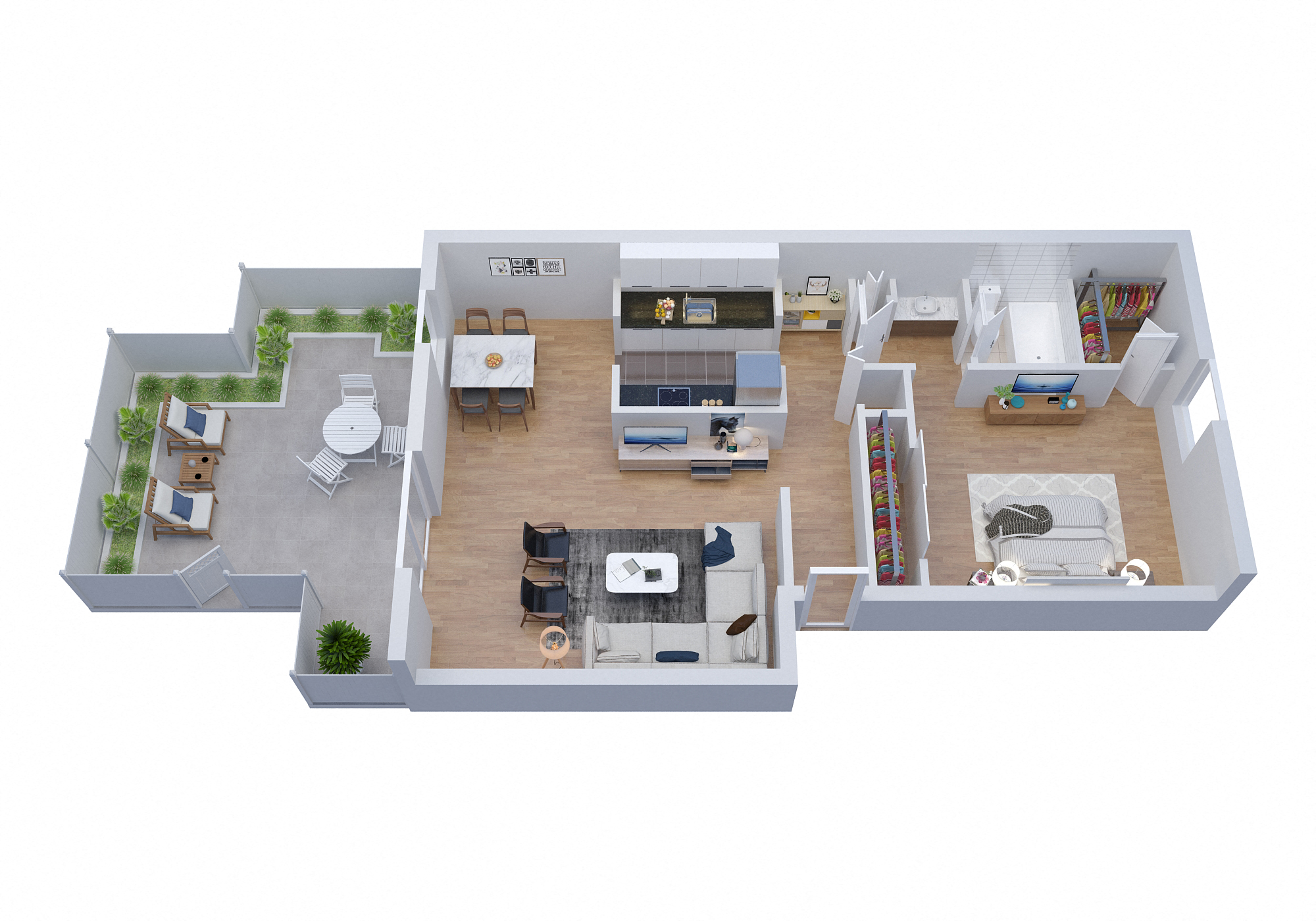 Floor plan for 1 bed, 1 bath, 937 sqft
