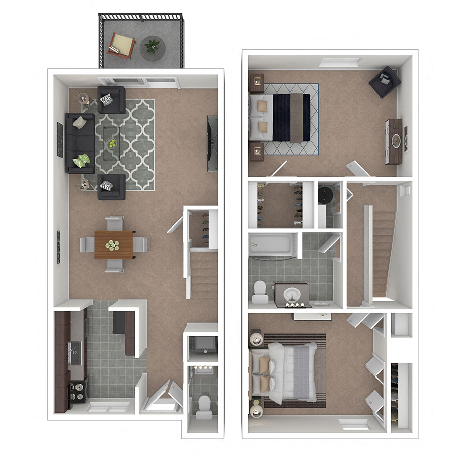 Floor plan for 2 beds, 1.5 baths, 1180 sqft