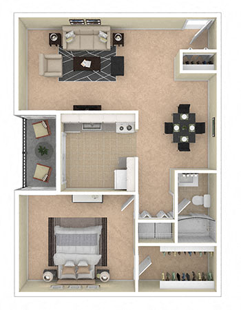 Floor plan for 1 bed, 1 bath, 804 sqft