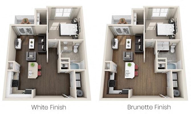 Floor plan for 1 bed, 1 bath, 835 sqft