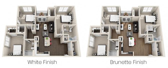 Floor plan for 3 beds, 2 baths, 1375 sqft