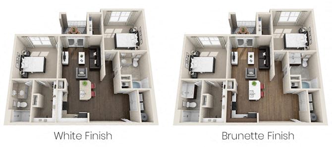 Floor plan for 2 beds, 2 baths, 1250 sqft