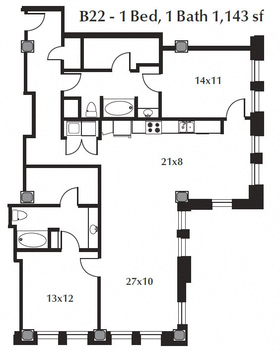 Floor plan for 2 beds, 2 baths, 1586 sqft