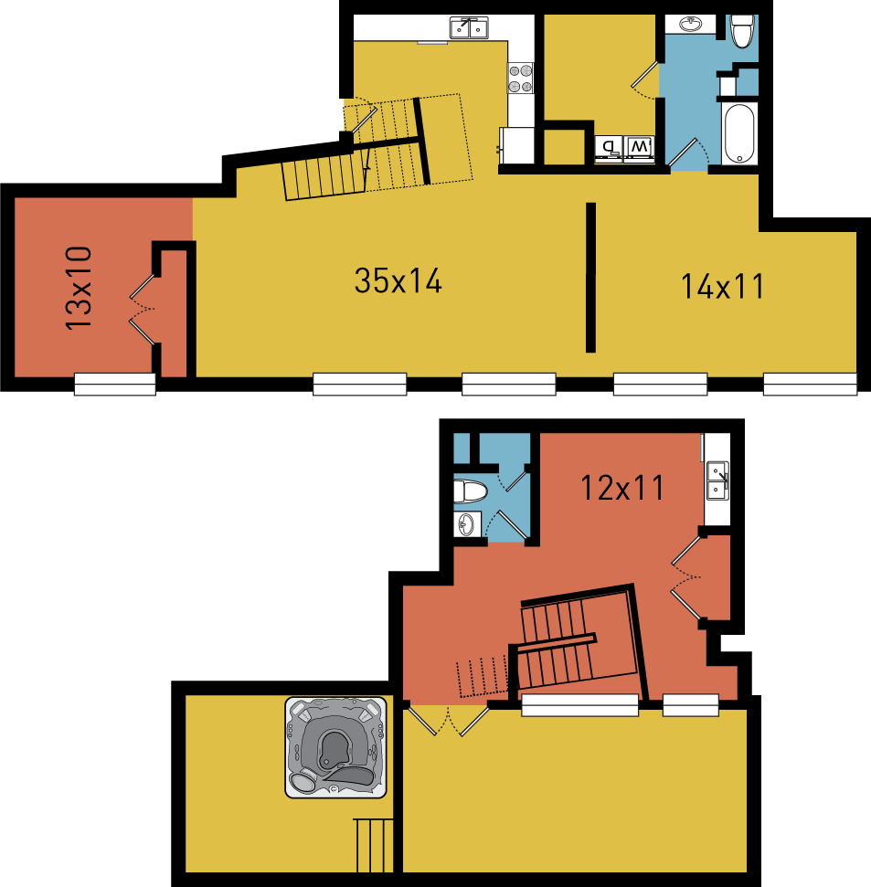 Floor plan for 2 beds, 2 baths, 1708 sqft