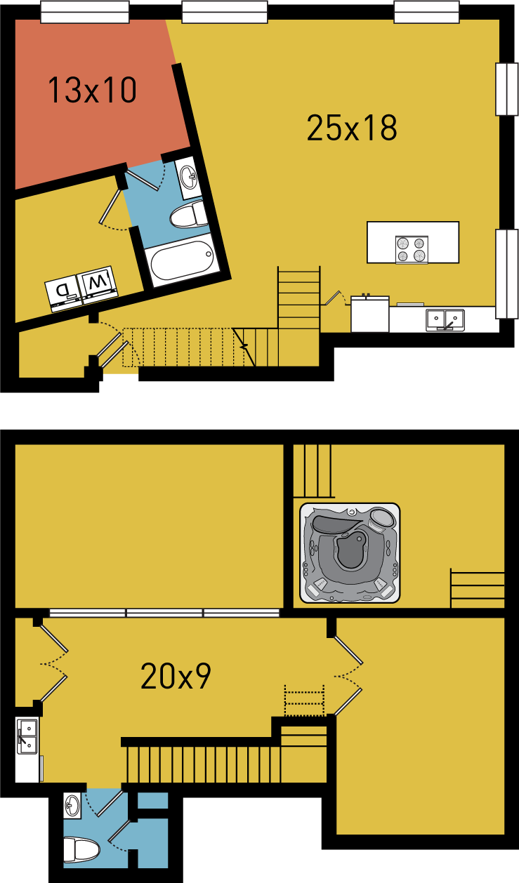 Floor plan for 1 bed, 1 bath, 1252 sqft