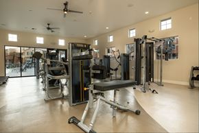 Reno apartment for rent - a gym with weights and cardio equipment in a home
