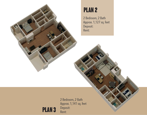Floor plan for 2 beds, 2 baths, 1141 sqft