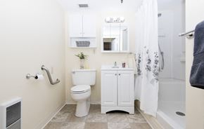 Trumbull apartment for rent - a small bathroom with a toilet and a shower