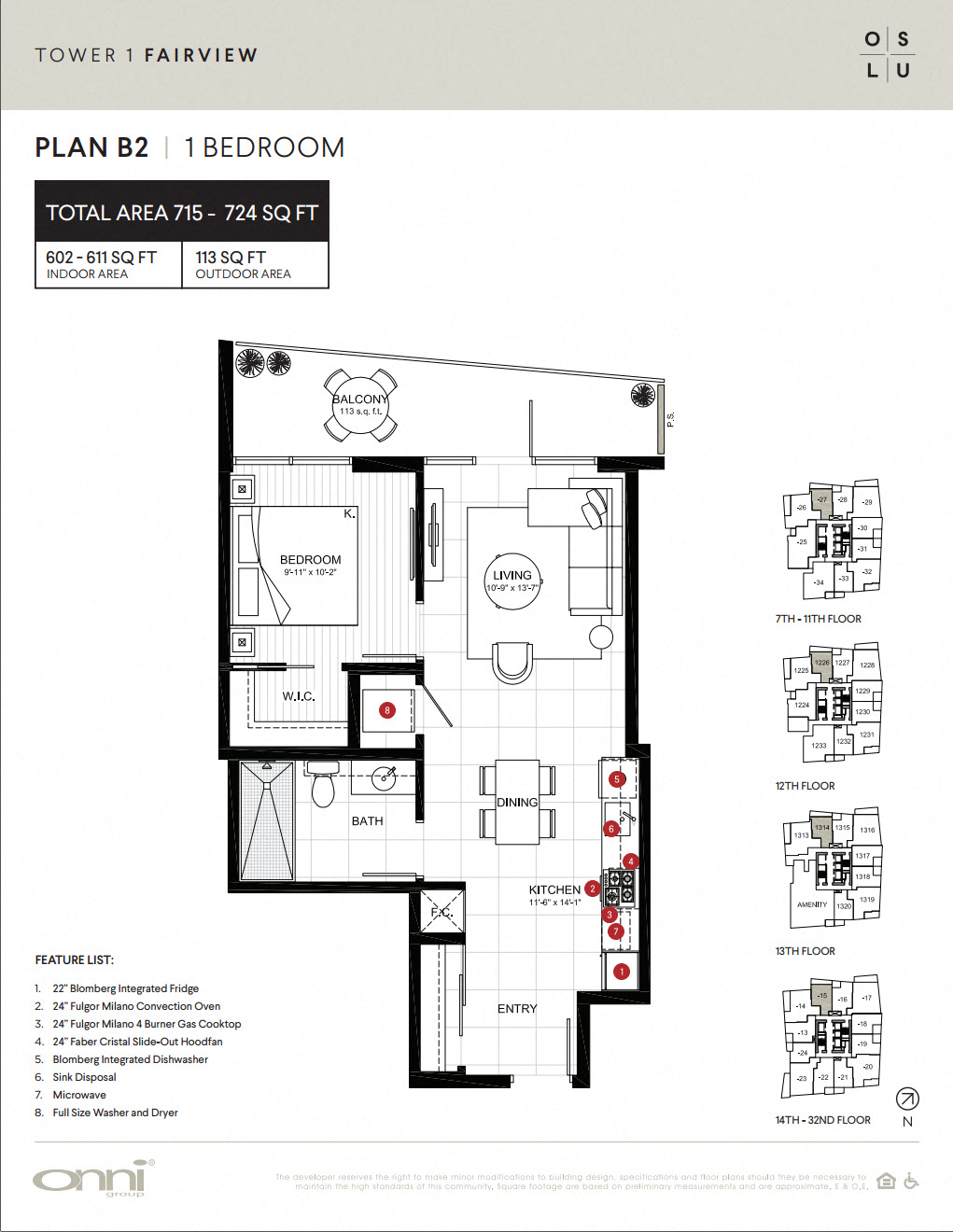 Floor plan for 1 bed, 1 bath, 611 sqft