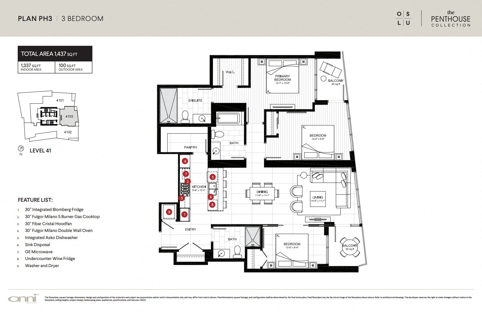 Floor plan for 2 beds, 3 baths, 1337 sqft