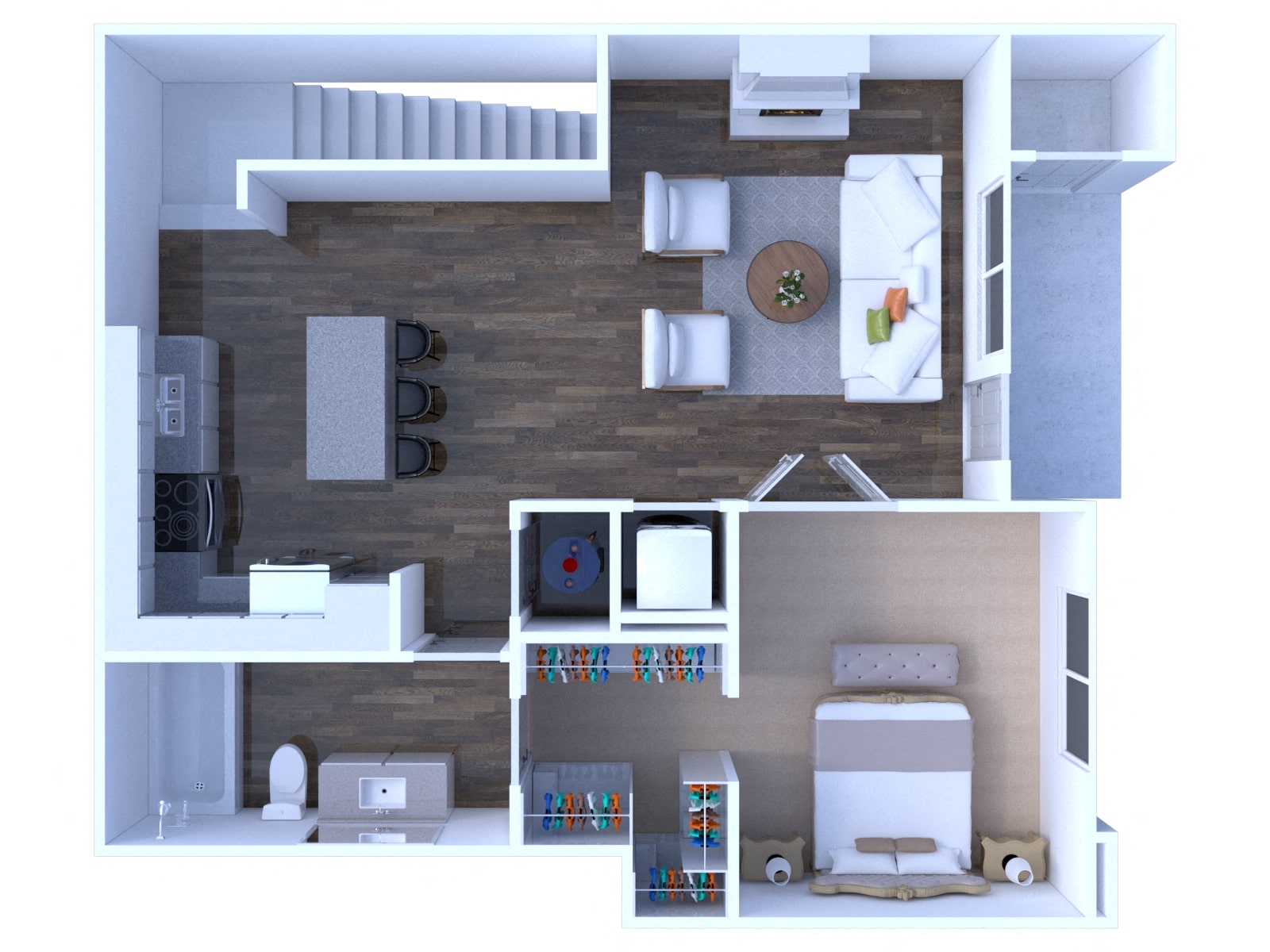 Floor plan for 1 bed, 1 bath, 975 sqft