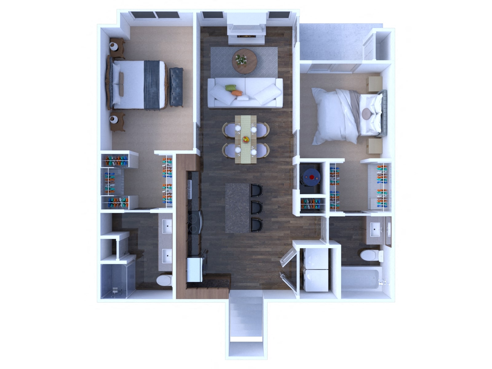 Floor plan for 2 beds, 2 baths, 1301 sqft