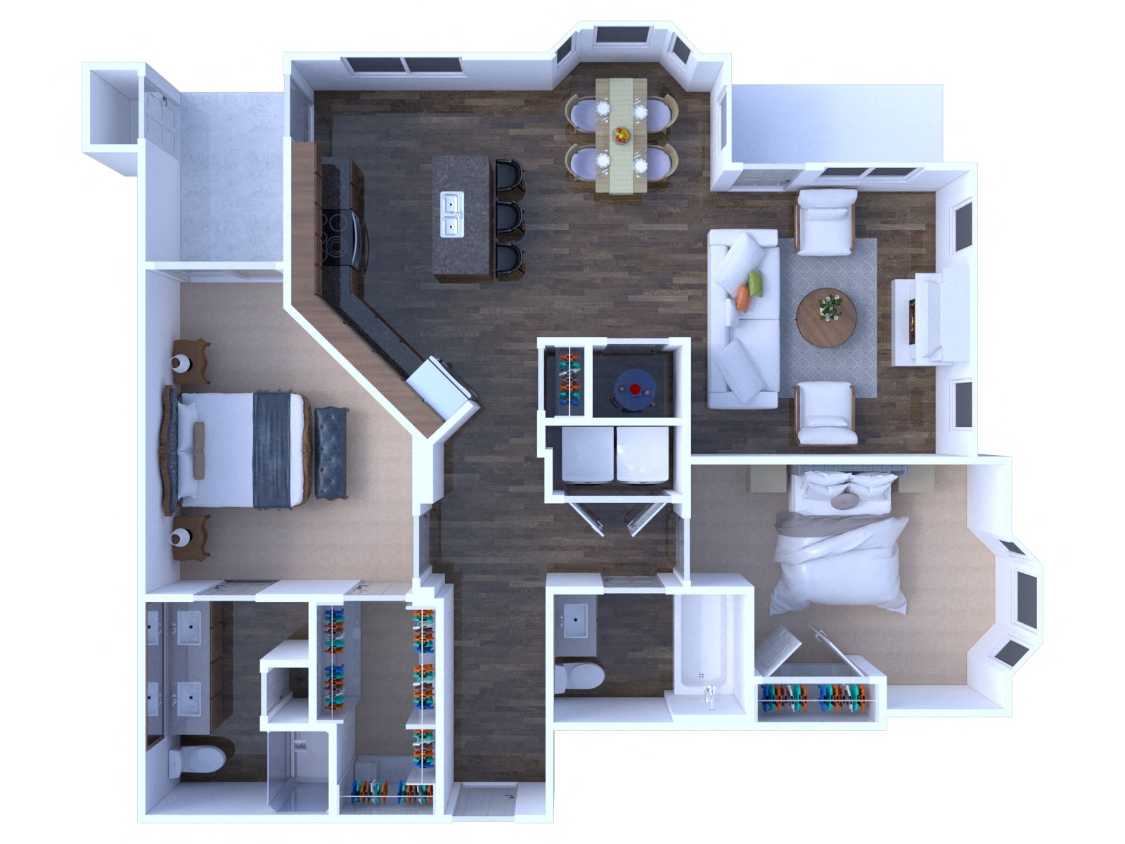 Floor plan for 2 beds, 2 baths, 1336 sqft