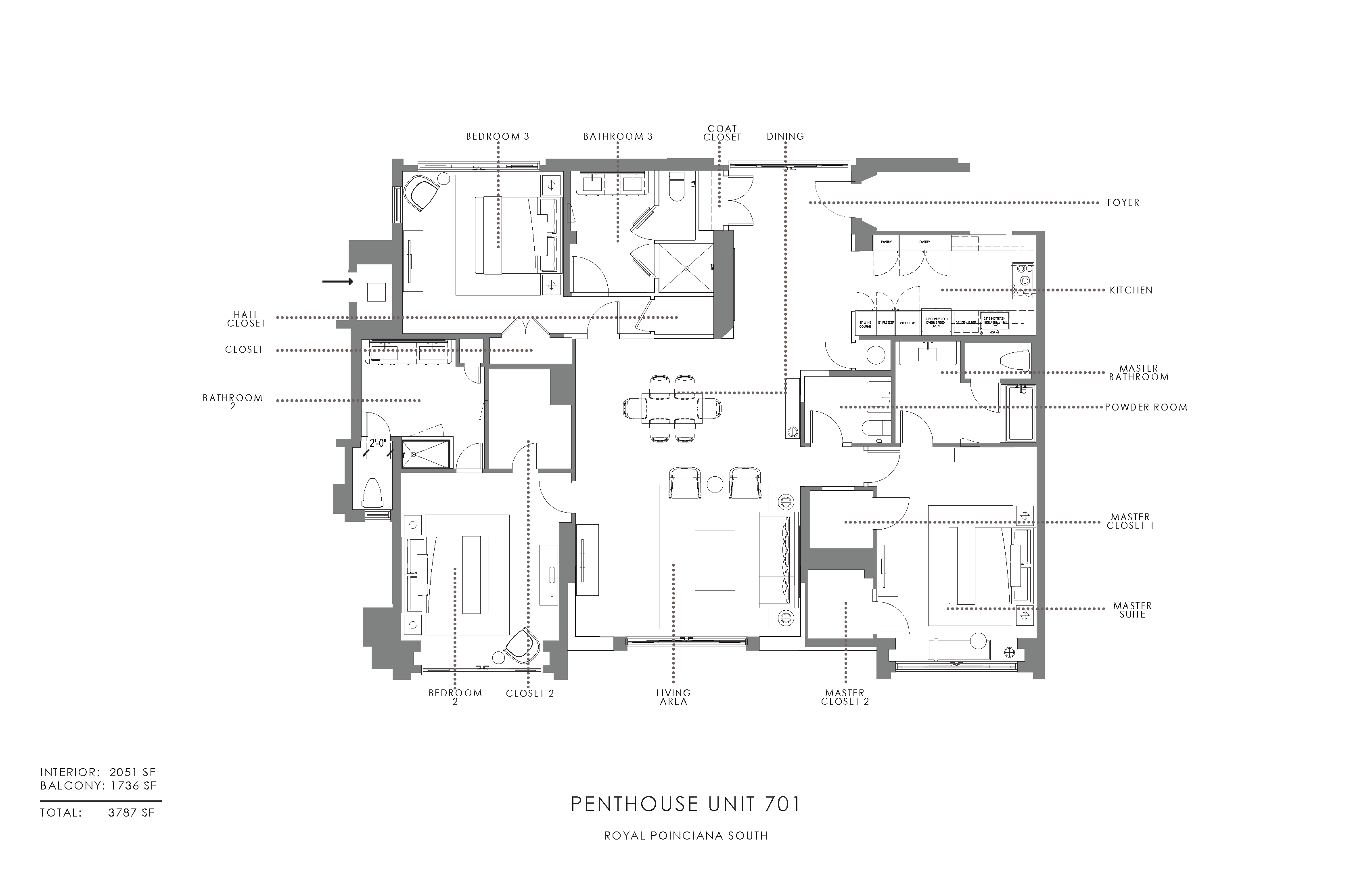 Floor plan for 3 beds, 2 baths, 2000 sqft
