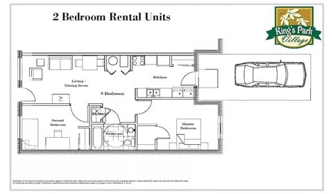 Floor plan for 2 beds, 1 bath, 847 sqft