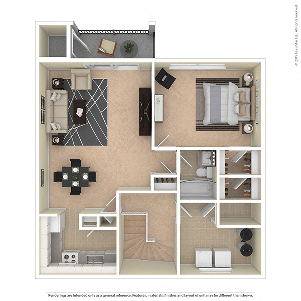 Floor plan for 1 bed, 1 bath, 770 sqft