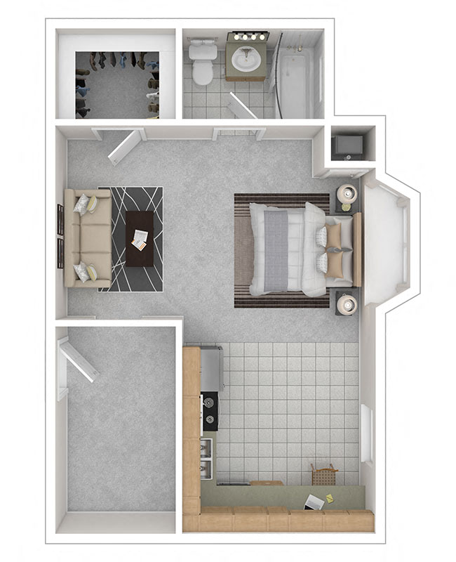 Floor plan for studio, 1 bath, 475 sqft