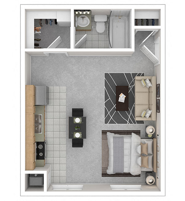 Floor plan for studio, 1 bath, 430 sqft