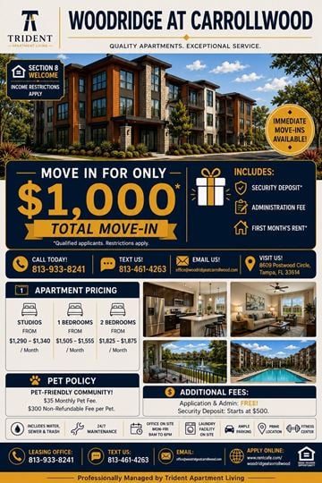 Tampa apartment for rent - Woodridge at Carrollwood Apartments