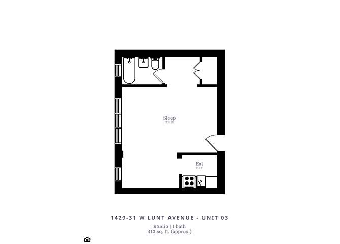 Floor plan for studio, 1 bath, 450 sqft
