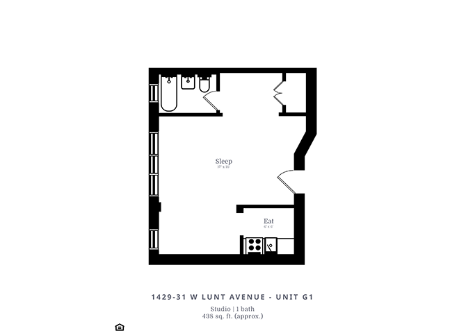 Floor plan for studio, 1 bath, 700 sqft