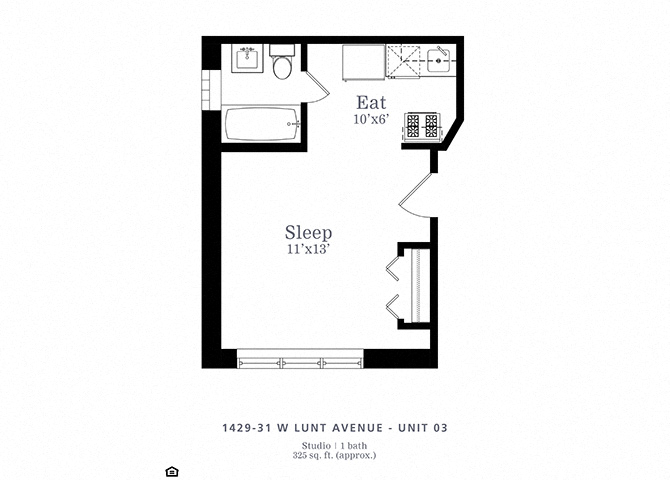 Floor plan for studio, 1 bath, 700 sqft