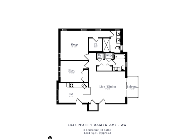 Floor plan for 2 beds, 2 baths, 1200 sqft