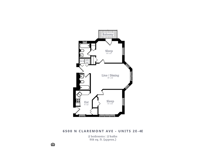 Floor plan for 2 beds, 2 baths, 1200 sqft