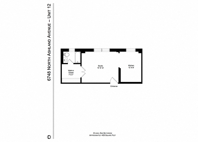 Floor plan for studio, 1 bath, 425 sqft