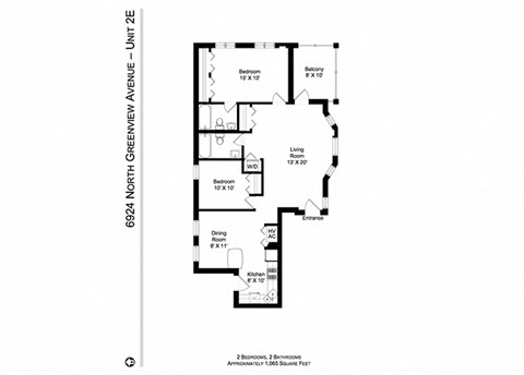 Floor plan for 2 beds, 2 baths, 1500 sqft