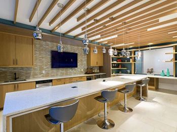 Club room with catering kitchen and pool table