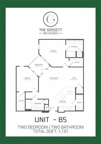 Floor plan for 2 beds, 2 baths, 1146 sqft