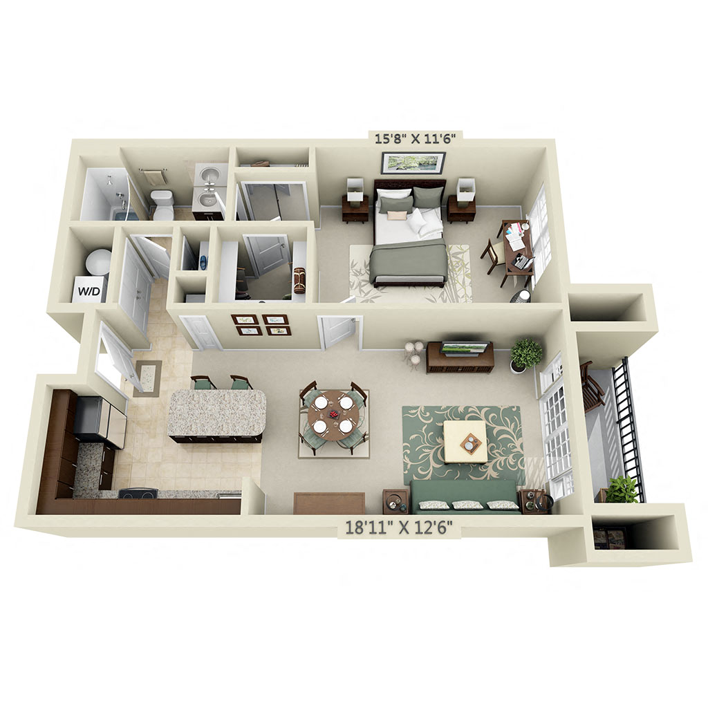 Floor plan for 1 bed, 1 bath, 786 sqft