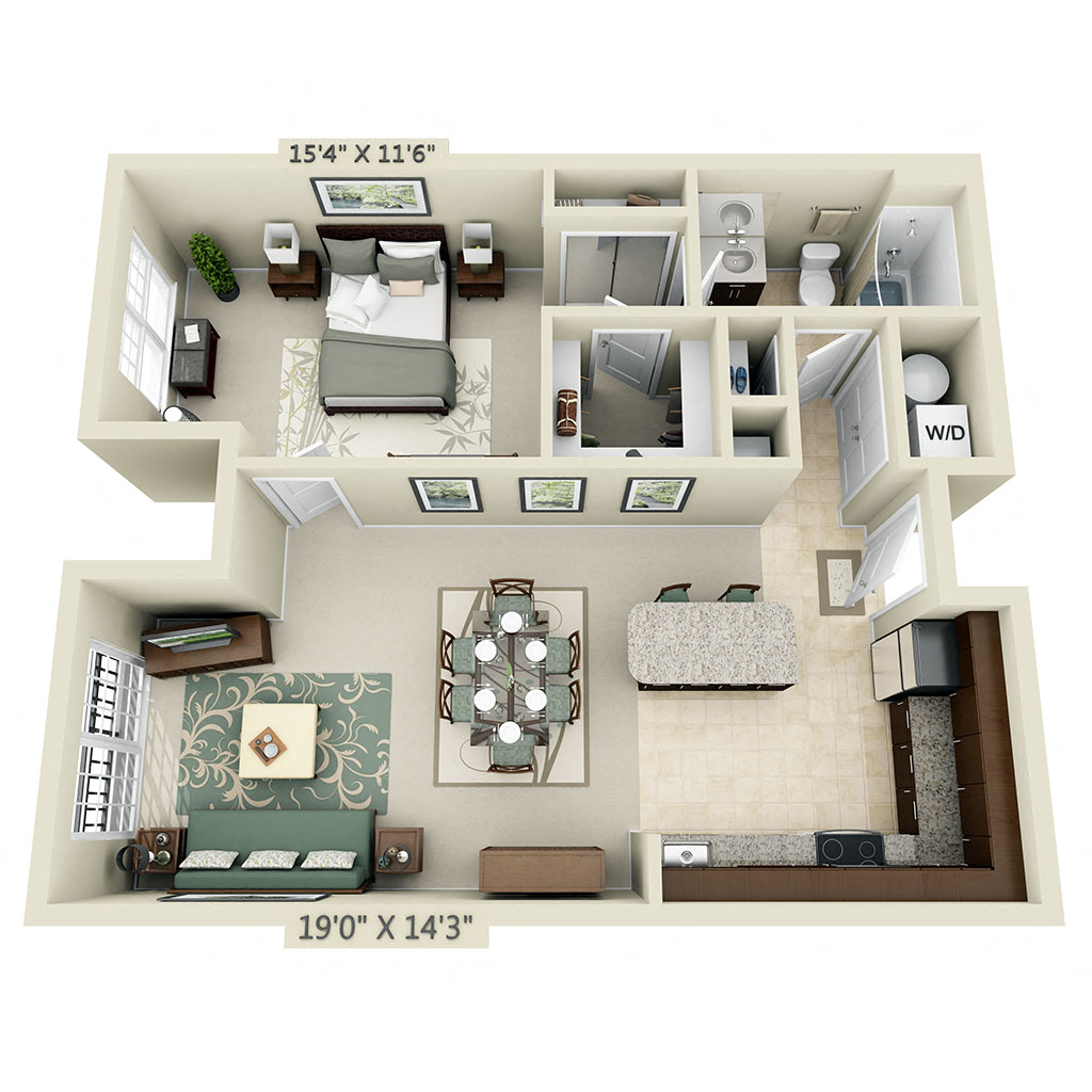 Floor plan for 1 bed, 1 bath, 794 sqft