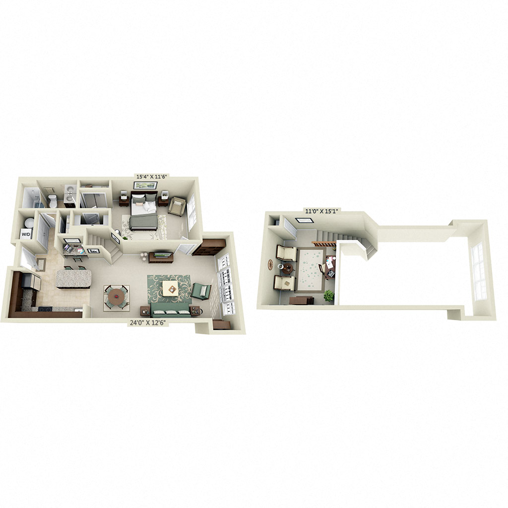 Floor plan for 1 bed, 1 bath, 948 sqft