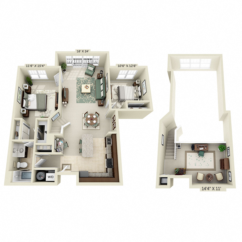 Floor plan for 2 beds, 1 bath, 1145 sqft