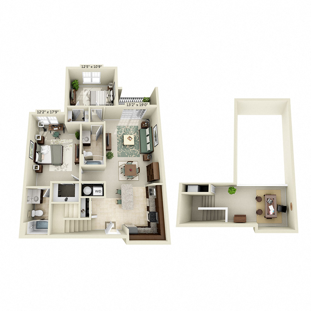 Floor plan for 2 beds, 2 baths, 1311 sqft