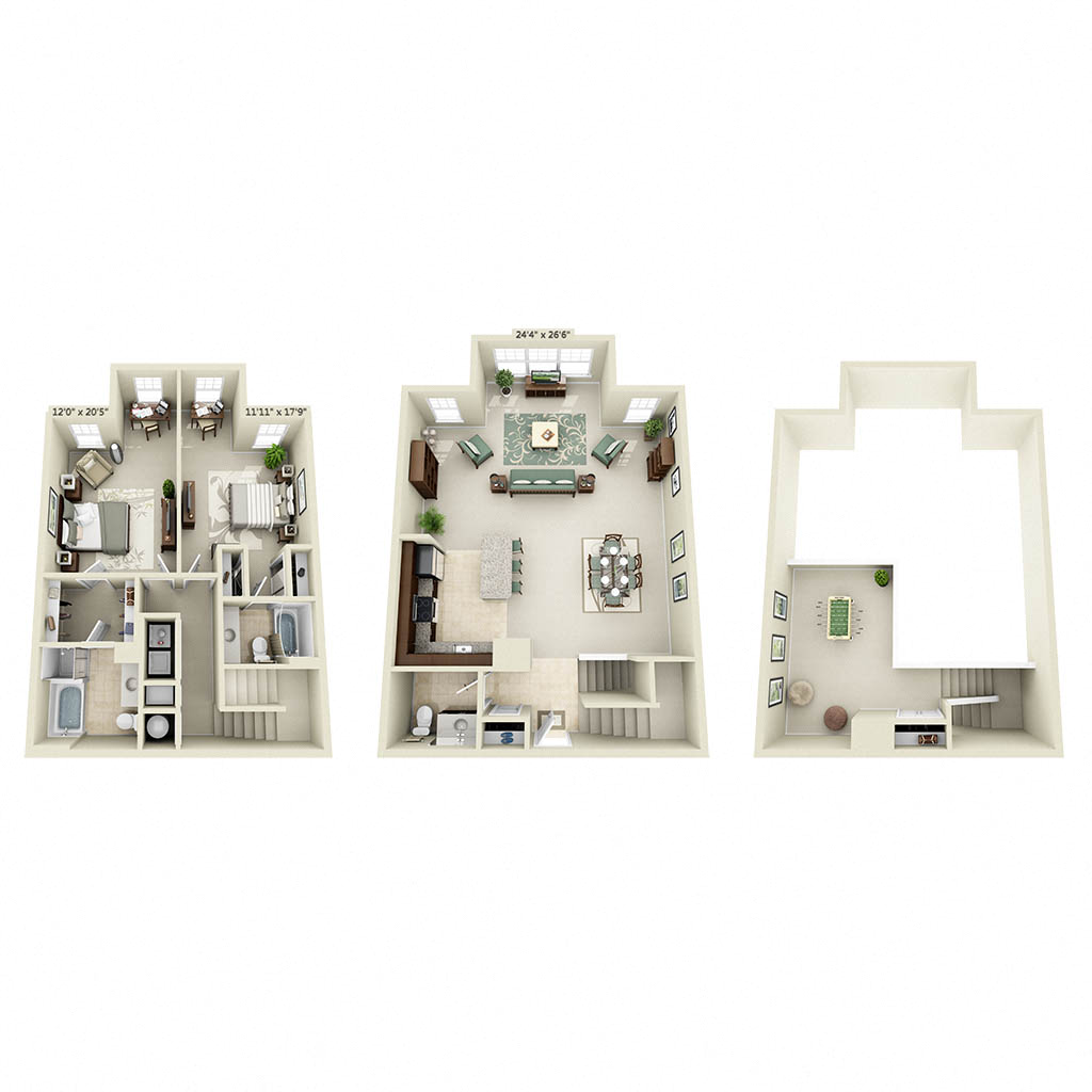 Floor plan for 2 beds, 2.5 baths, 1682 sqft