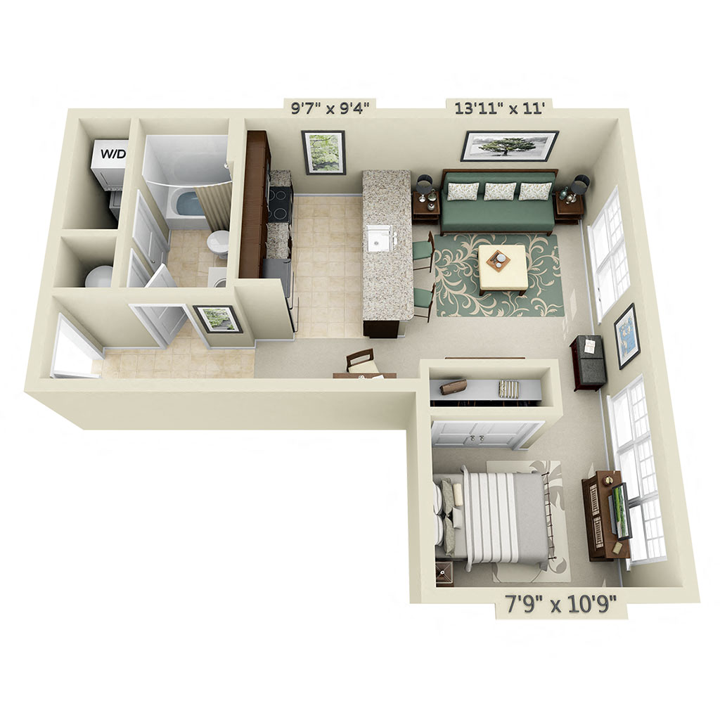 Floor plan for studio, 1 bath, 574 sqft