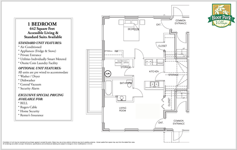 Floor plan for 1 bed, 1 bath, 635 sqft