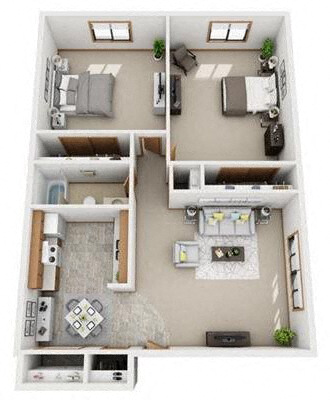 Floor plan for 2 beds, 1 bath, 875 sqft