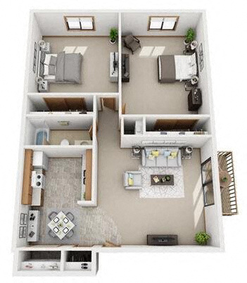 Floor plan for 2 beds, 1 bath, 875 sqft