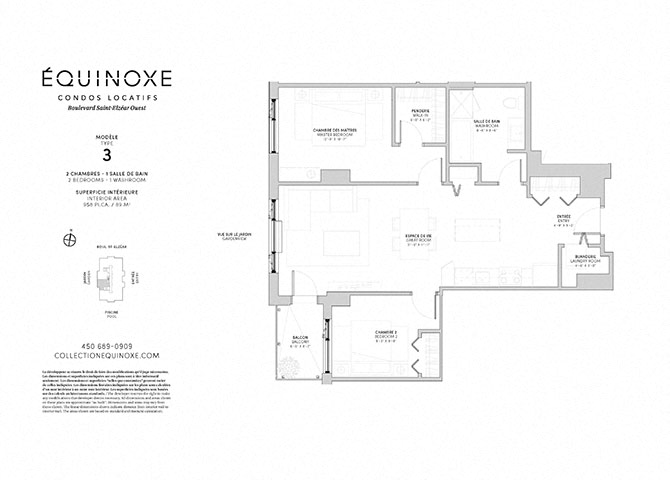 Floor plan for 2 beds, 1 bath, 958 sqft