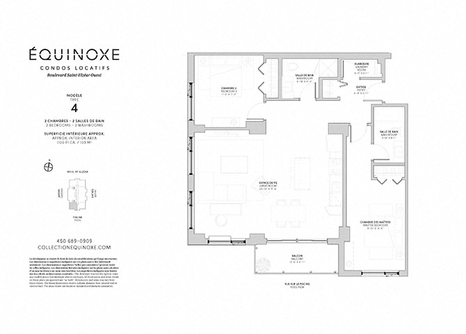Floor plan for 2 beds, 2 baths, 1110 sqft