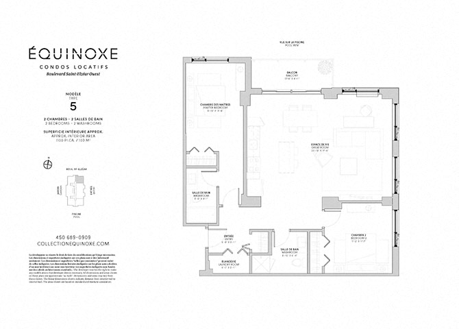 Floor plan for 2 beds, 2 baths, 1110 sqft