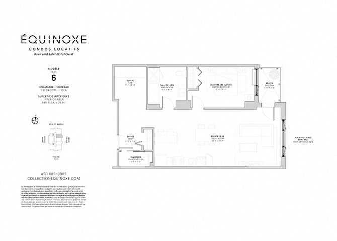 Floor plan for 1 bed, 1 bath, 840 sqft