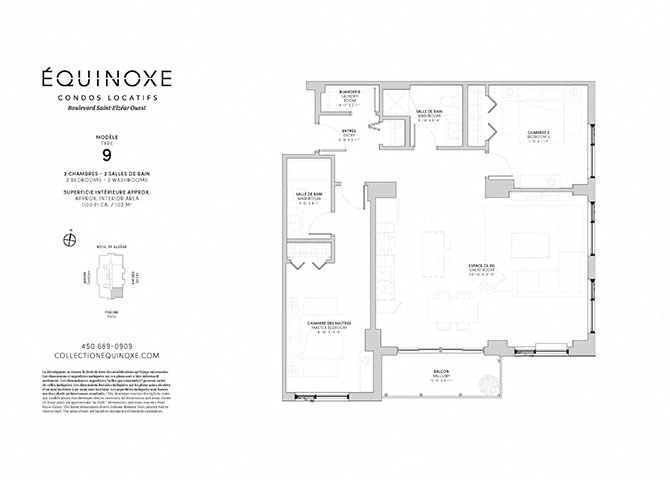 Floor plan for 2 beds, 2 baths, 1110 sqft