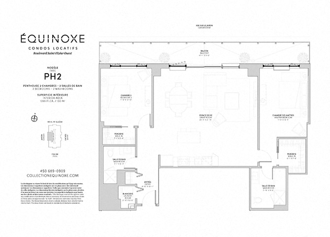Floor plan for 2 beds, 2 baths, 1399 sqft