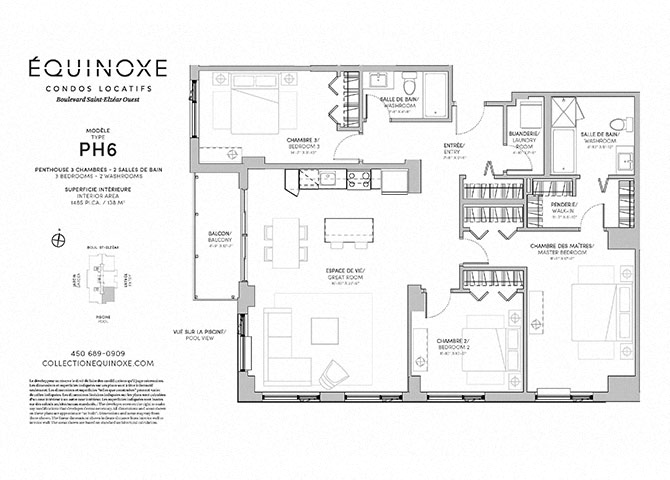 Floor plan for 3 beds, 2 baths, 1485 sqft
